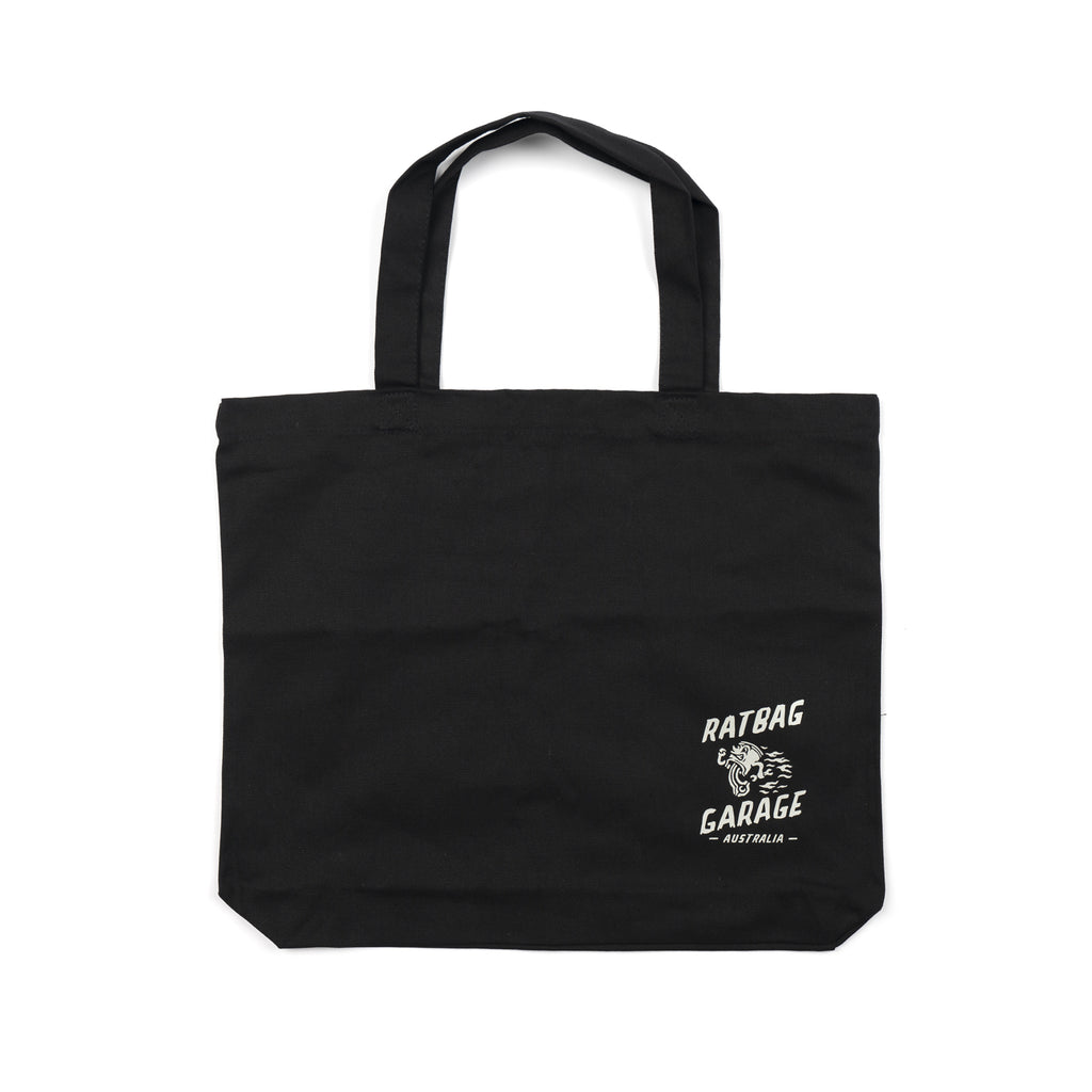 Auto Restorations Black Cotton Canvas Tote Bag Ratbag Garage Australia