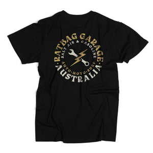 Garage Emblem Mens Black & Gold Vintage Cotton Graphic T-Shirt