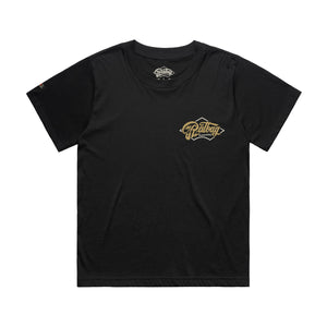 Pistons & Palms Womens Black Loose Vintage Cotton Graphic T-Shirt
