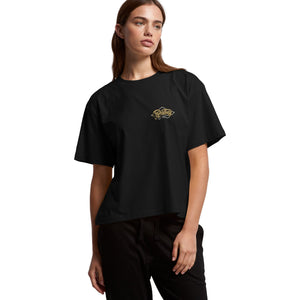Pistons & Palms Womens Black Loose Vintage Cotton Graphic T-Shirt