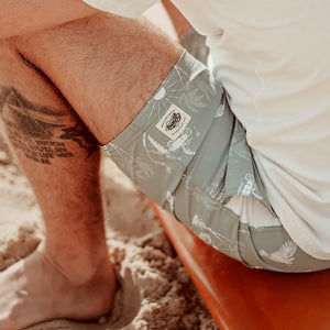 Cockatoos & Palms Sage Recycled 17" Boardshorts