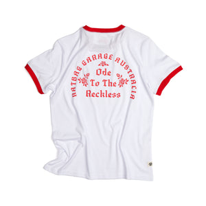 Ode To The Reckless Womens White Ringer Vintage Cotton Graphic T-Shirt