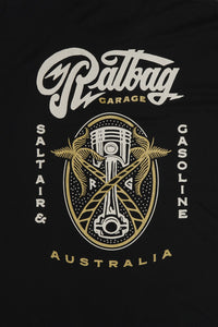 Pistons &amp; Palms Automotive Mens Black &amp; Gold Vintage Retro Cotton Graphic T-Shirt